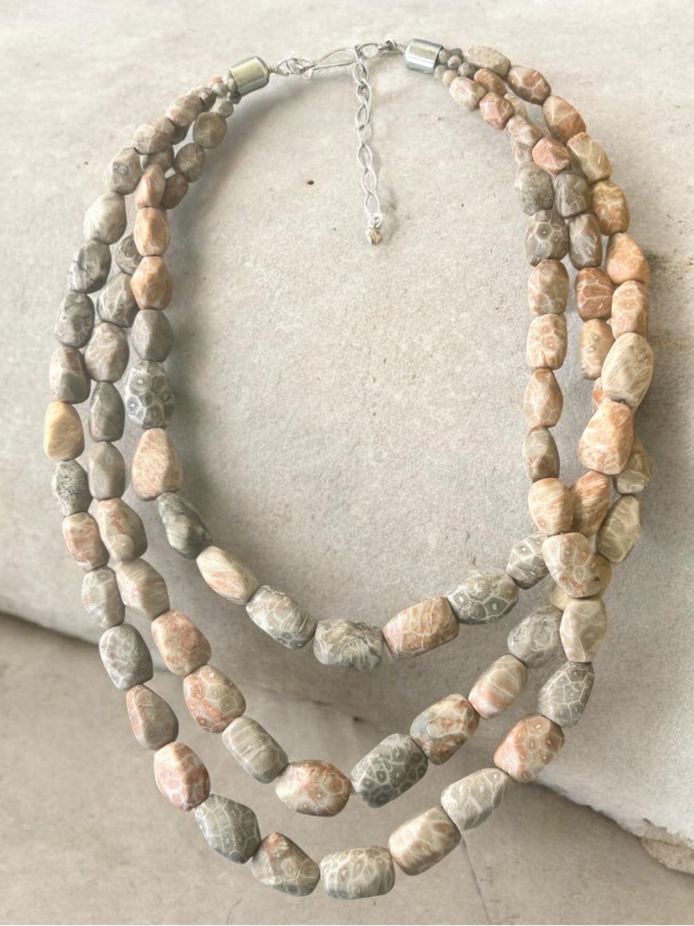 Vintage Jay King DTR Leopard Ocean Jasper Multi-Strand Sterling Silver Necklace